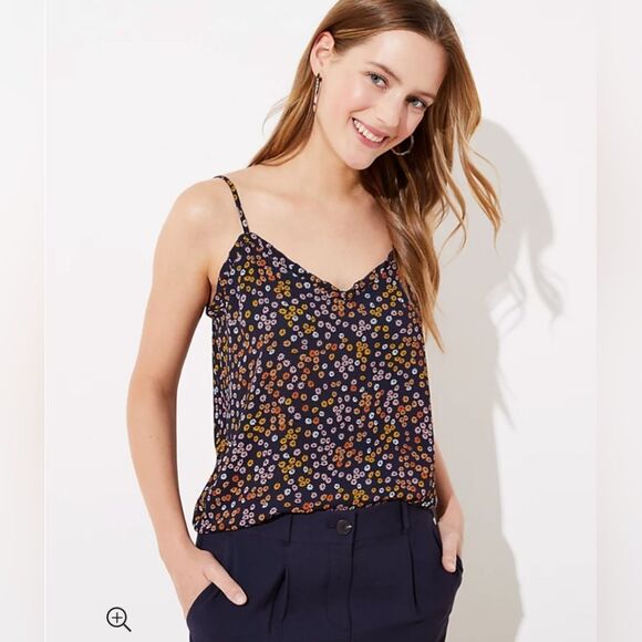 LOFT Tops - Loft Blue Daisy Floral Ruffle Cami Top